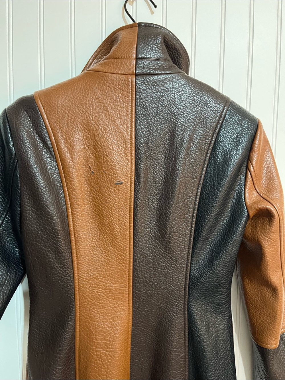 Colorblock Faux-Leather Long Coat in Brown, Dark Brown & Cream - Picture 9 of 9